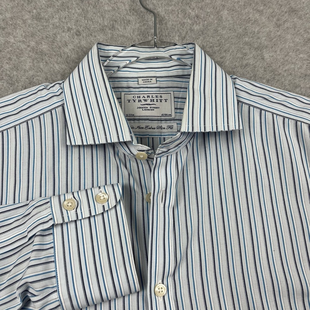 Charles Tyrwhitt Dress Shirt 16 33 Non-Iron Slim Fit Multicolor Vertical Striped